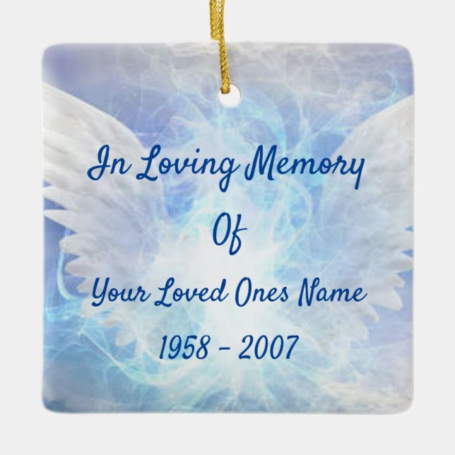 Angel Wings In Loving Memory Memorial Photo Ceramic Ornament (Front)