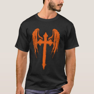 Angel Wings Jesus Christ Cross Christian Orange T-Shirt