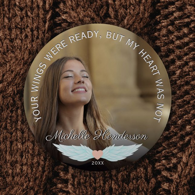 Angel Wings Memorial Photo & Sympathy Quote 7.5 Cm Round Badge (Creator Uploaded)