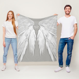 ANGEL WINGS Monogram Elegant Grey Fleece Blanket