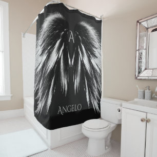 ANGEL WINGS Monogram Grey Black Shower Curtain