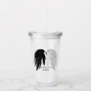 ANGEL WINGS Monogram 'Only Half Evil' Funny Acrylic Tumbler