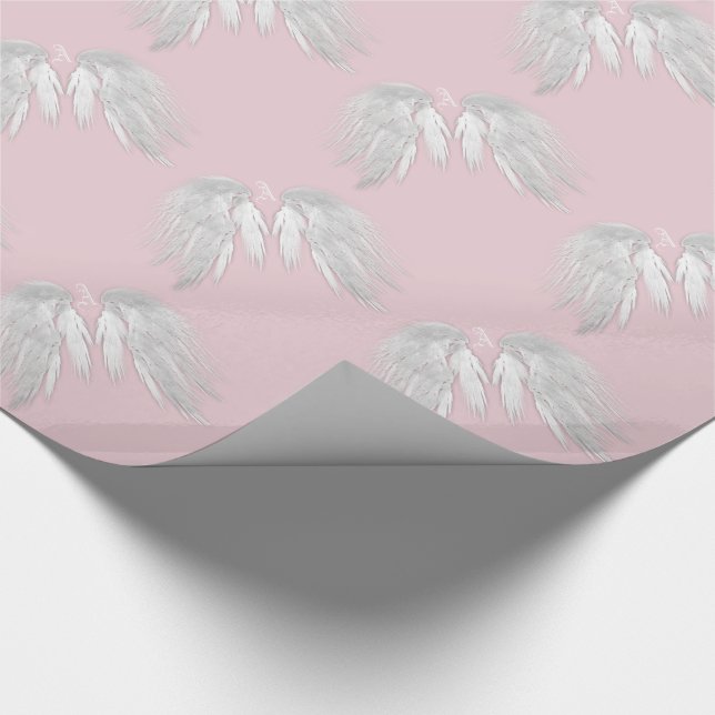 ANGEL WINGS Monogram Pink Wrapping Paper (Corner)