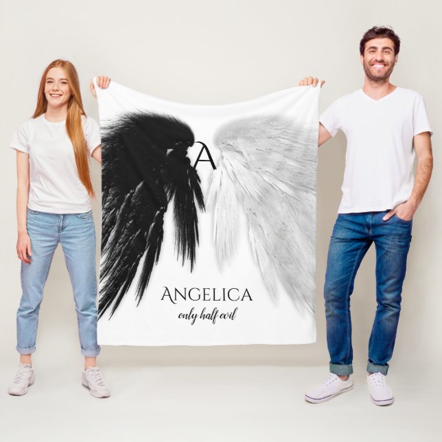 ANGEL WINGS 'Only Half Evil' Monogram Funny Fleece Blanket (In Situ)