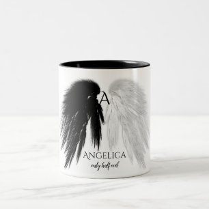 ANGEL WINGS 'Only Half Evil' Monogram Funny Two-Tone Coffee Mug