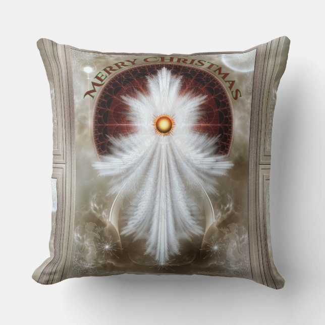 Angel Wings Snowflake Merry Christmas Cushion (Front)