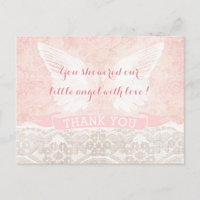 Angel Wings Thank You Card Baptism Baby Shower (Front)
