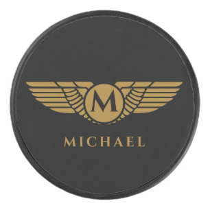 Angel wings vintage golden name initial monogram hockey puck
