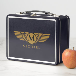 Angel Wings Vintage Golden Name Initial Monogram   Metal Lunch Box
