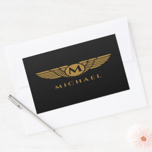 Angel wings vintage golden name initial monogram  rectangular sticker