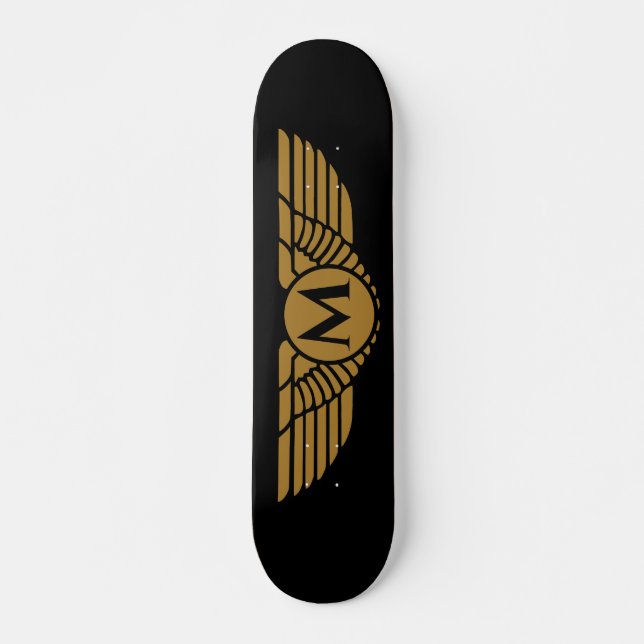 Angel wings vintage golden name initial monogram  skateboard (Front)