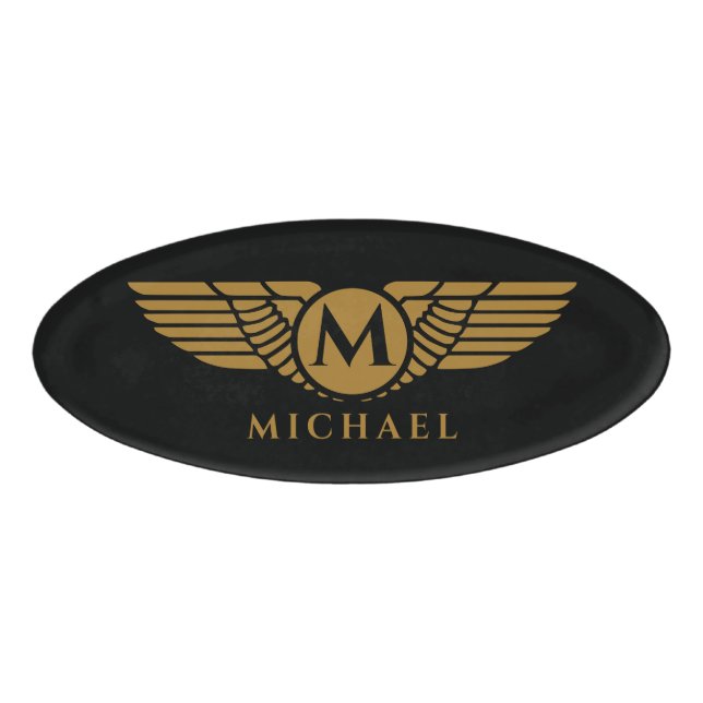 Angel Wings Vintage Golden Name Initial Monogram   Tag (Front)