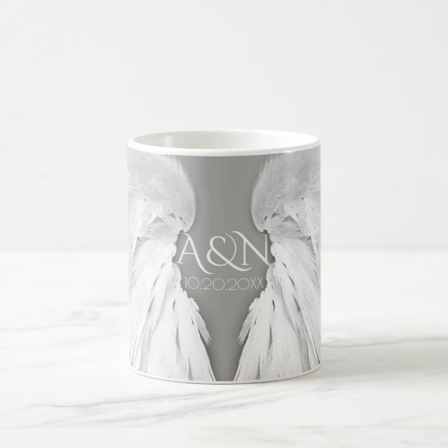 ANGEL WINGS Wedding Elegant Grey Initials Coffee Mug (Center)