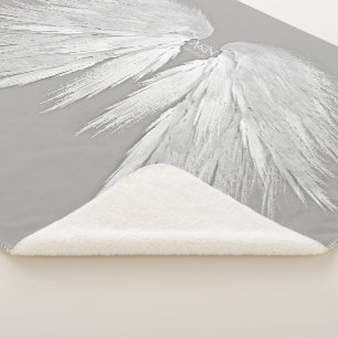 ANGEL WINGS Wedding Initials Elegant Grey Sherpa Blanket