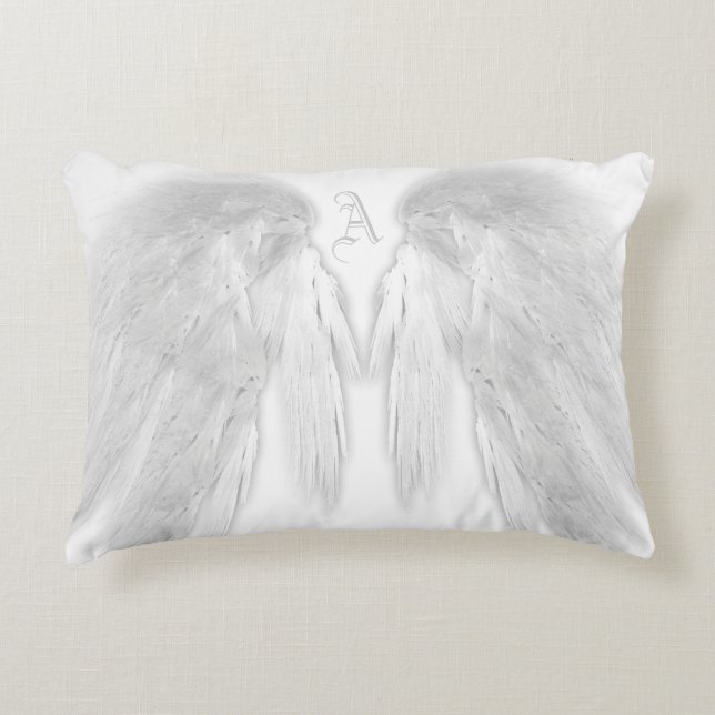 ANGEL WINGS White Custom Monogram Decorative Cushion (Front)