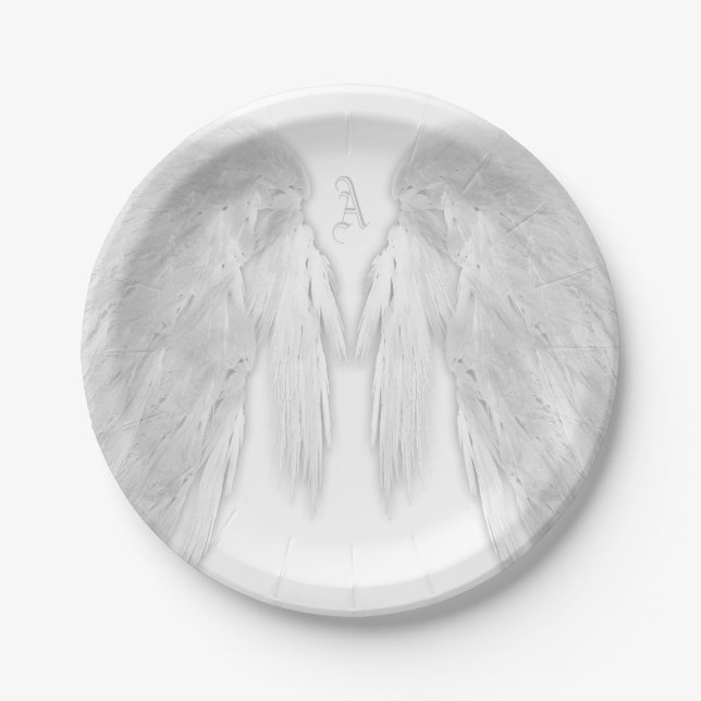 ANGEL WINGS White Custom Monogram Paper Plate (Front)