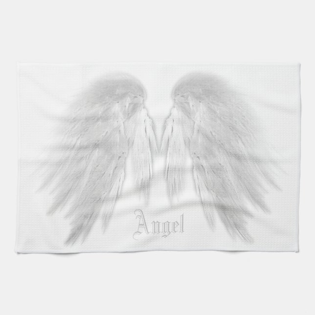 ANGEL WINGS White Custom Name Tea Towel (Horizontal)