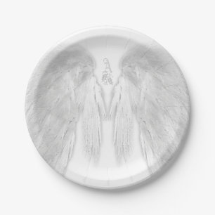 ANGEL WINGS White Heavenly Holly Monogram Paper Plate