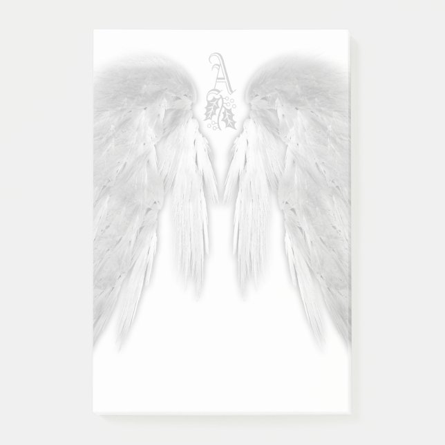 ANGEL WINGS White Heavenly Holly Monogram Post-it Notes (Front)