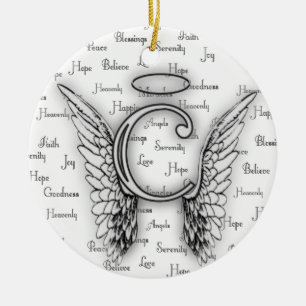Angel Wings with Positive Words Monogram C Ceramic Tree Decoration