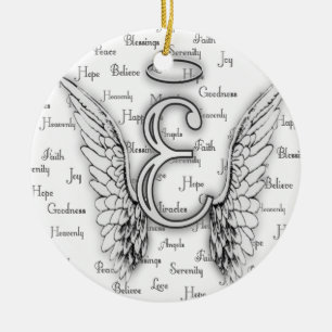 Angel Wings with Positive Words Monogram E Ceramic Tree Decoration