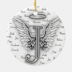 Angel Wings with Positive Words Monogram J Ceramic Tree Decoration