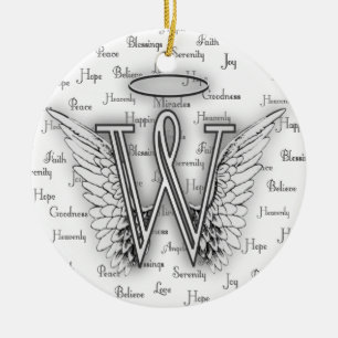 Angel Wings with Positive Words Monogram W Ceramic Tree Decoration