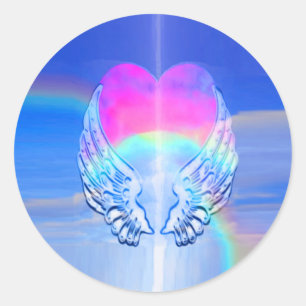 Angel Wings Wrapped Around a Heart Classic Round Sticker