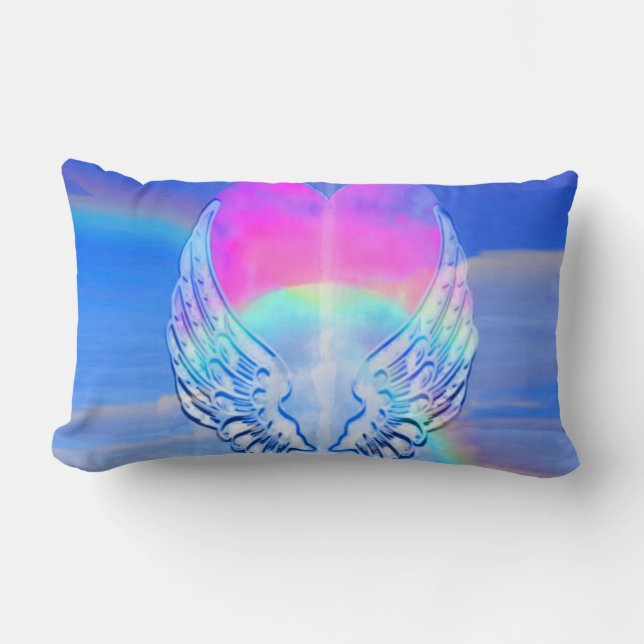 Angel Wings Wrapped Around a Heart Lumbar Cushion (Front)