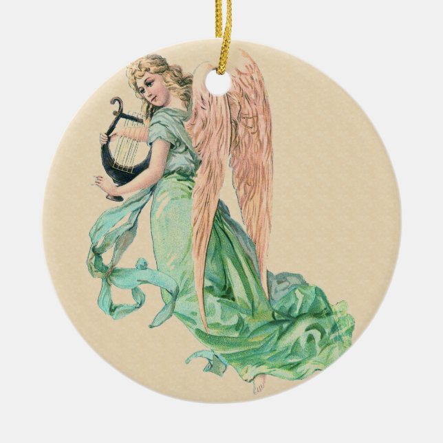 Angel with a Harp Christmas Ceramic Tree Decoration (Front)