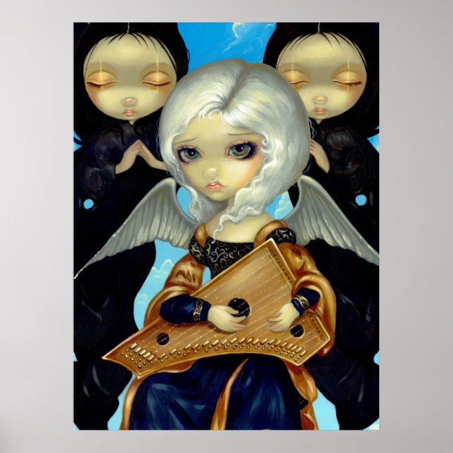 Angel with a Psaltery ART PRINT gothic fairy (Front)