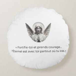 Angel with Biblical verse - "Strengthen yourself a Round Cushion