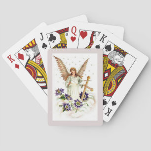 Angel With Cross And Clematis Flowers  Playing Cards
