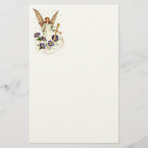 Angel With Cross And Clematis Flowers Stationery