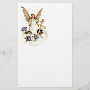 Angel With Cross And Clematis Flowers Stationery