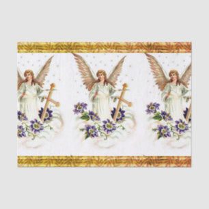 Angel With Cross And Clematis Flowers Tissue Paper
