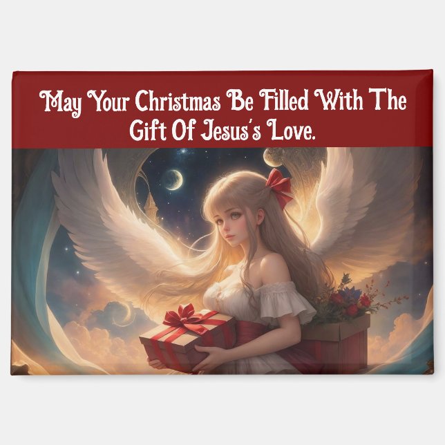 Angel With Gifts Christmas Magnet (Front)