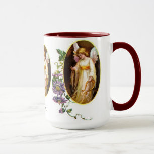 Angel With Harp And Clematis Flowers Mug