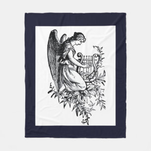 Angel With Harp And Flora Fleece Blanket
