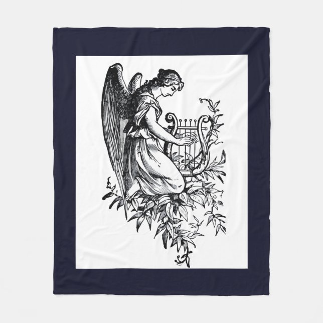 Angel With Harp And Flora Fleece Blanket (Front)