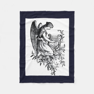 Angel With Harp And Flora Fleece Blanket