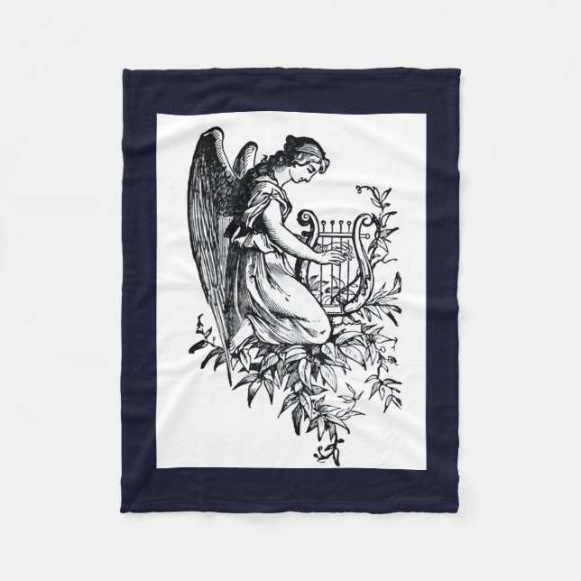 Angel With Harp And Flora Fleece Blanket (Front)