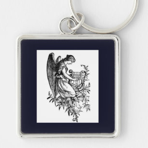 Angel With Harp And Flora Key Ring