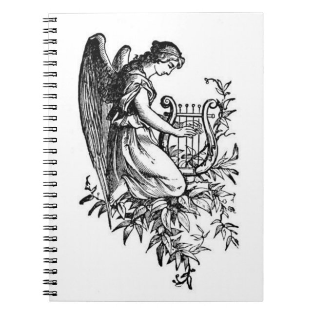Angel With Harp And Flora Spiral Notebook (Front)