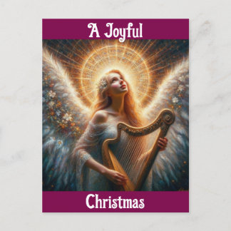 Angel With Harp Christmas Postcard