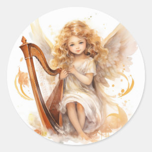 Angel with Harp Christmas Stickers