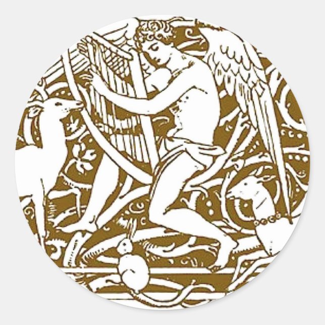 Angel with Harp Classic Round Sticker (Front)