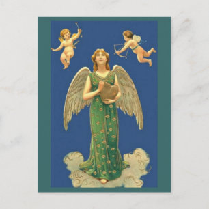 Angel With Heart And Cupid Postcard