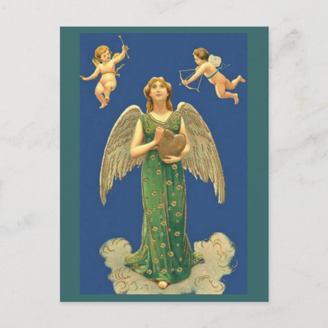 Angel With Heart And Cupid Postcard (Front)