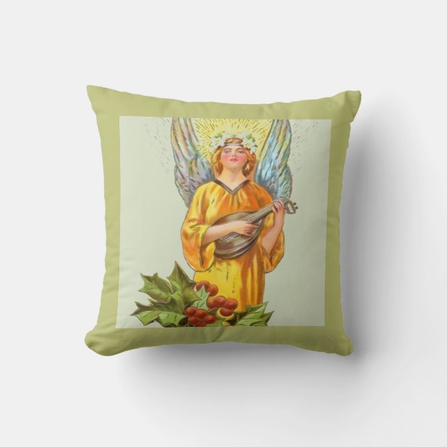 Angel With Holly And Mandolin  Cushion (Front)